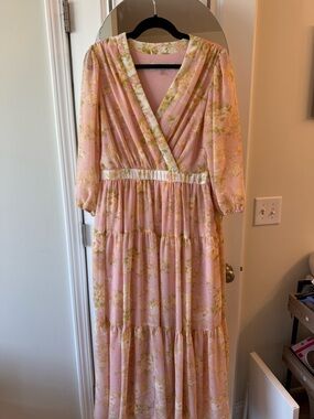 Taylor Pink Floral Tiered Wrap Maxi Dress